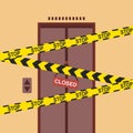 The elevator doors are closed with warning tape and a Closed sign Royalty Free Stock Photo