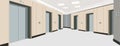 Elevator doors on the floor. Interior of the long corridor. Illustration of an interior of a floor of an apartment house.