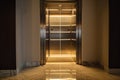 elevator doors open, empty, lighted office floor visible Royalty Free Stock Photo