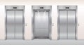 Elevator doors vector illustration, cartoon flat empty realistic modern office hallway interior with open closed