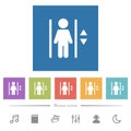Elevator flat white icons in square backgrounds