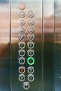 Elevator floor selection buttons on a metal control pad