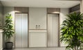 elevator hall entrance to hotel or company office The interior design is decorated in contemporary modern style,