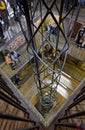 Tourists inside Prague Astronomical Clock tower elevator