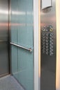 Elevator interior with control panel