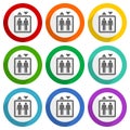 Elevator, lift vector icons, set of colorful flat design buttons for webdesign and mobile applications Royalty Free Stock Photo