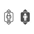 Elevator line and glyph icon. Passenger lift, human and up and down arrows symbol, outline style pictogram on white