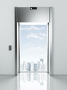 elevator with opened doors to city Royalty Free Stock Photo