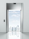 elevator with opened doors to city