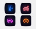 Elevator, Parking and Free delivery icons. Taxi sign. Office transportation, Car park, Shopping truck. Vector
