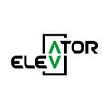 Elevator text logo. Stylized word elevator with panel button arrows up and down.