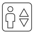 Elevator thin line icon. Man and lift arrows vector illustration isolated on white. Up and down arrows outline style