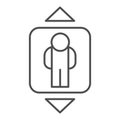 Elevator thin line icon. Passenger lift, human and up and down arrows symbol, outline style pictogram on white
