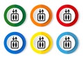 Elevator, elevator vector icons, set of round buttons in 6 color options for web design and mobile apps Royalty Free Stock Photo