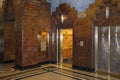 Elevators decorated with wood and metal int the Marine Building