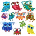 Eleven cartoon amusing owls