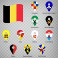 Eleven flags the Provinces of Belgium - alphabetical order with name. Set of 2d geolocation signs like flags Provinces of Belgiu