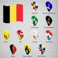 Eleven flags the Provinces of Belgium - alphabetical order with name. Set of 3d geolocation signs like flags Provinces of Belgiu