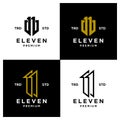 Eleven Initial number 11 icon design logo minimal set collection