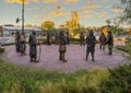 Eleven life-size bronze sculptures by Linda Lewis for art piece titled `The Peace Circle` in historic Grapevine.