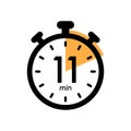 eleven minutes stopwatch icon, 11 min waiting time, timer symbol, cooking time, cosmetic or chemical application time