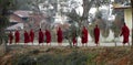 Eleven Monks Walking. Myanmar (Burma)