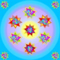 Vector eleven multicolored stars on rainbow background; vectors illustration
