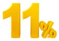 Eleven percent gold 3d rendering on white background