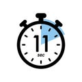 eleven seconds stopwatch icon, timer symbol, 11 sec waiting time vector illustration