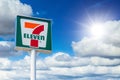 7-Eleven store sign high banner 7-11 is the world`s largest franchiser of convenience stores