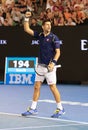 Eleven times Grand Slam champion Novak Djokovic of Serbia celebrates victory after his Australian Open 2016 quarterfinal match