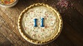 Eleven-year-old birthday pie, sprinkles, wooden table, baking Royalty Free Stock Photo