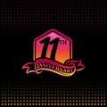 Eleven years anniversary celebration logotype. 11th anniversary logo, black background Royalty Free Stock Photo