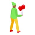 Elf with balloons icon isometric vector. Jubilant elfin character