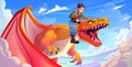 Elf character flying on dragon in sky Royalty Free Stock Photo