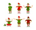 Elf Christmas set poses. Various movements assistant of Santa Cl