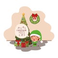 Elf with christmas tree and gifts Royalty Free Stock Photo