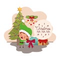 Elf with christmas tree and gifts Royalty Free Stock Photo