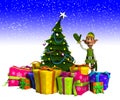 Elf And Christmas Tree With Snow Royalty Free Stock Photo