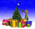 Elf And Christmas Tree With Snow Royalty Free Stock Photo