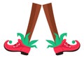 Elf feet icon. Funny dancing legs in red jester shoes