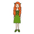 Elf girl forest fantasy vector hand drawn