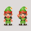 Elf girls santa claus female helper christmas new year 3d cartoon woman character design vector illustration Royalty Free Stock Photo