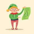 Elf holding piece of paper with pine tree print