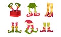 Elf Legs in Shoes with Crooked Toes and Ornamental Pants or Socks Vector Set