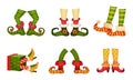 Elf Legs in Shoes with Crooked Toes and Ornamental Pants or Socks Vector Set