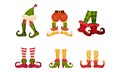 Elf Legs in Shoes with Crooked Toes and Ornamental Pants or Socks Vector Set