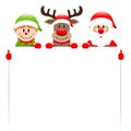 Elf Reindeer And Santa Claus Holding Empty Label Royalty Free Stock Photo