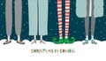 Elf`s legs. Christmas is coming. Cute Vector illustration of modern people and a fairy-tale hero in winter in cartoon