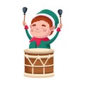 elf santa helper playing drum comic character Royalty Free Stock Photo